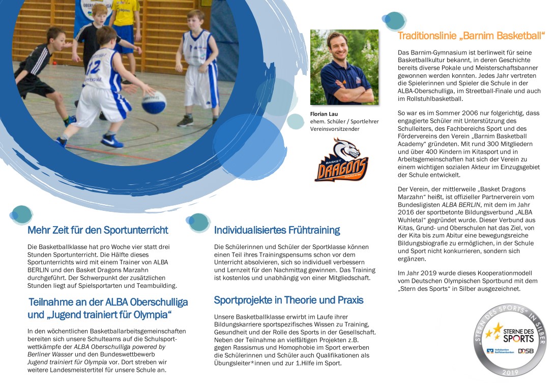 Seite 2 des Flyers zur Basketballklasse als Vorschau für PDF-Dokument