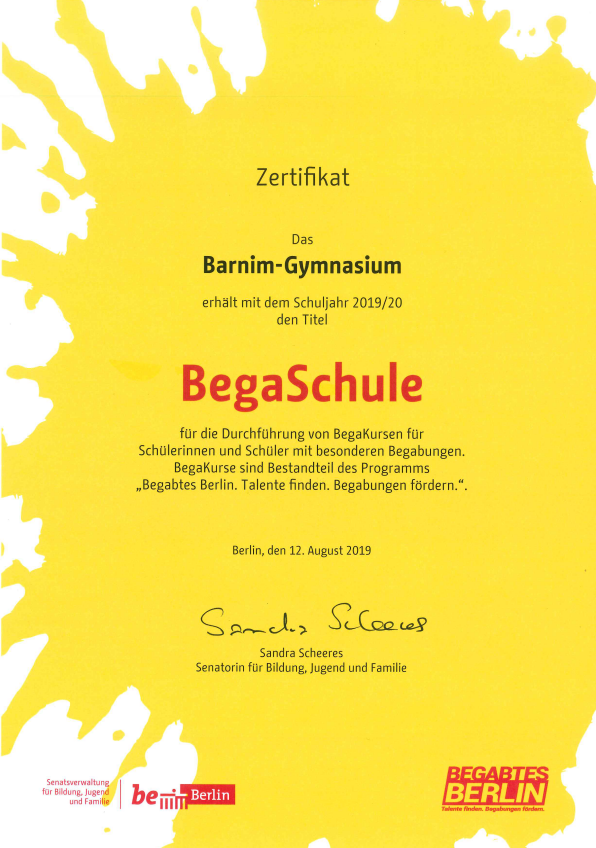 Zertifizierung als BeGa-Schule