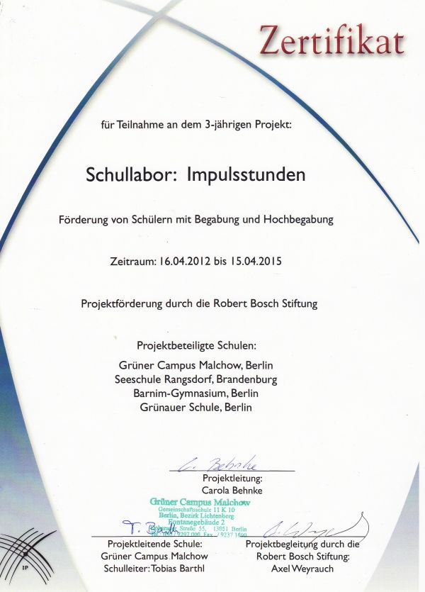 Zertifikat Impulsstunden